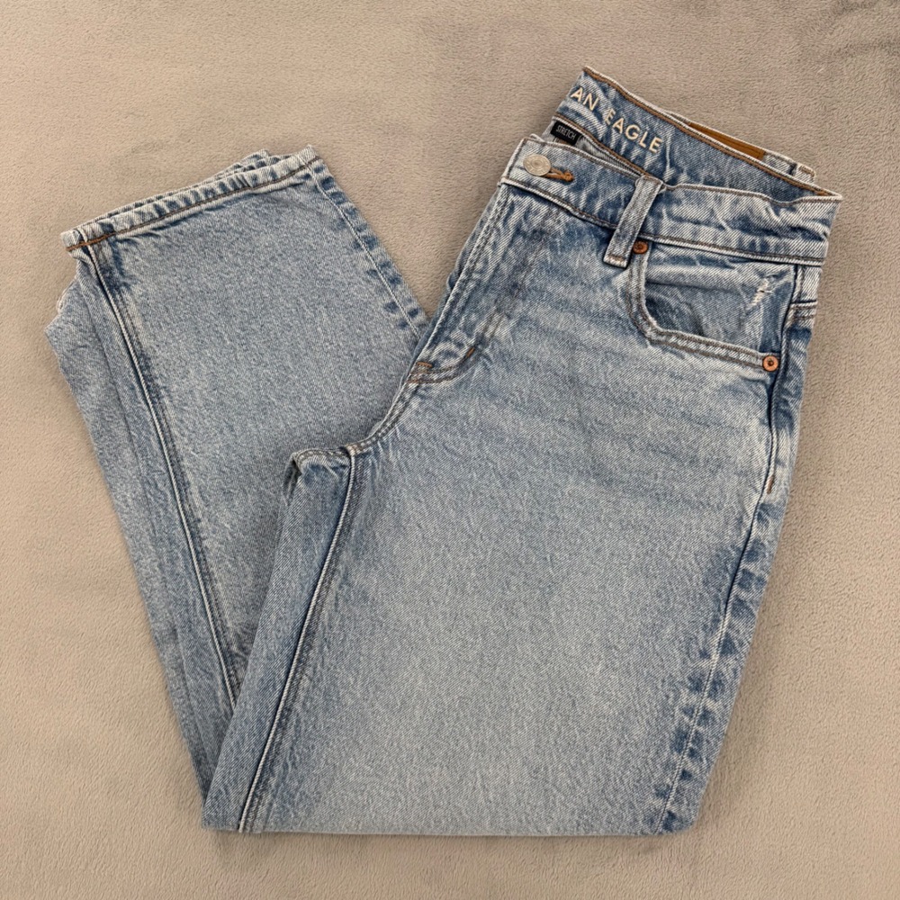 American Eagle Barrel Jeans  Womens 0 Light Wash High Rise Stretch Denim